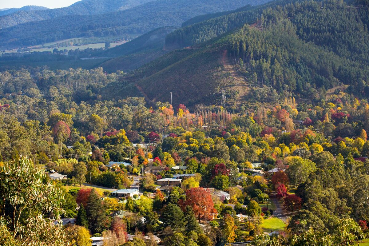 Bright township among surrounding hills